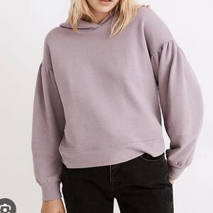 Madewell Pleat Sleeve Shrunken Hoodie Sweatshirt